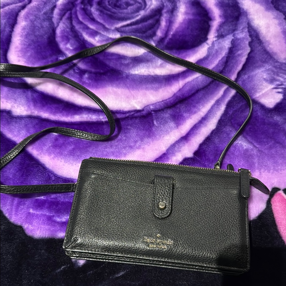Black Leather Crossbody Bag with Textured Finish